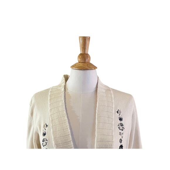 Christopher & Banks Cotton Blend Ivory Floral Applique Open Cardigan, Size XL - Picture 2 of 13